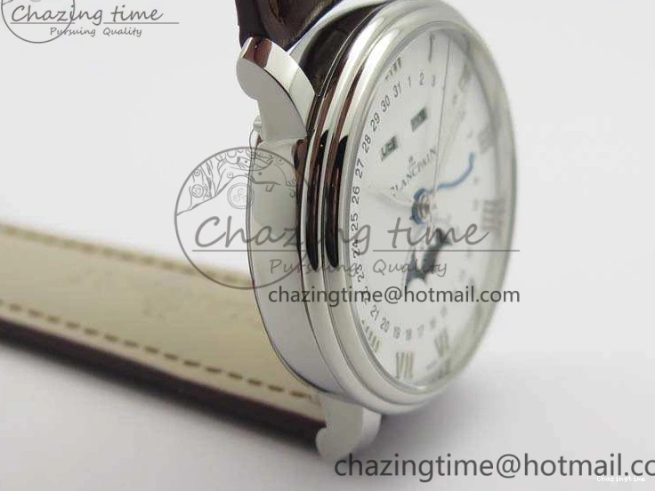 0519 FreshLook Villeret 6654 SS Complicated Function OMF 1:1 Best Edition White Dial On Brown Leather Strap A 8119
